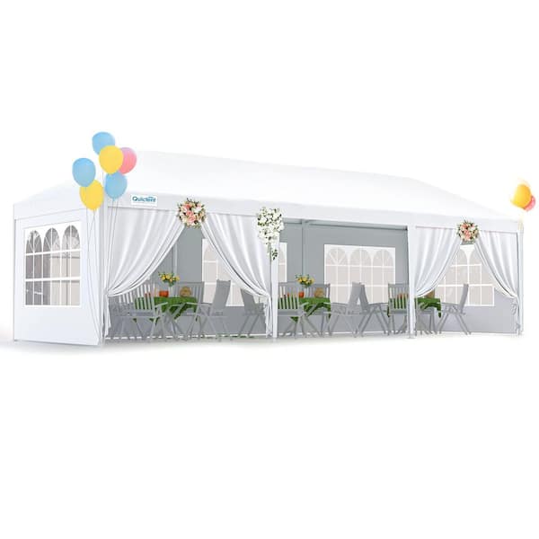 10 ft. x 30 ft. White Party Tent Gazebo Wedding Canopy Tent for Parties BBQ Shelter Pavilion with Removable Sidewalls