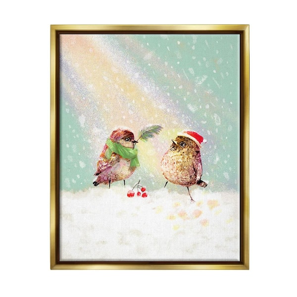 Stupell Industries Holiday Birds Snowy Rainbow by Verbrugge Watercolor 1-Piece Floater Frame Graphic Print Animal Art Print 21 in. x 17 in.