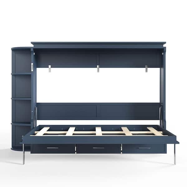 murao3 UNFUDGE navy Sサイズ 上下セット Noble House Bosco Blue Wood Frame Queen Size Murphy Bed with Shelf