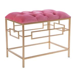 Rectangle Tufted 21.25 in. Pink Velvet Gold Metal Stool (Single)