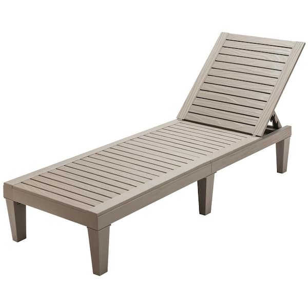 WELLFOR 1-Piece Plastic Outdoor Chaise Lounge with 5-Position Adjustable Backrest in Brown