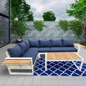 Denver 5-Piece Aluminum Outdoor Patio Sectional Sofa Set with Spectrum Indigo Acrylic Cushions