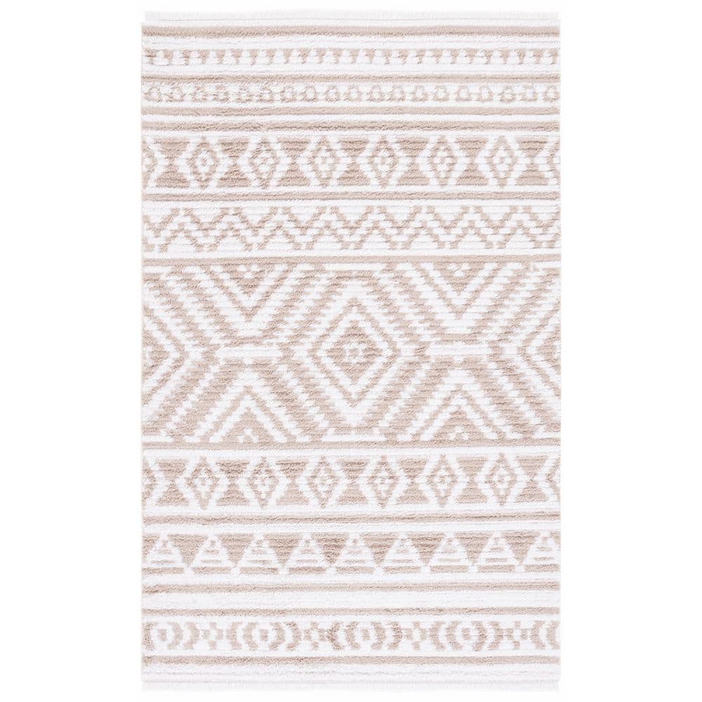 Beige and Ivory Flat Woven Geometric Area Rug