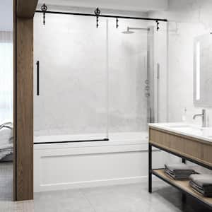 Hamilton 56 in. to 60 in. W x 68 in. H Aerodynamic Frameless Sliding Tub Door in Matte Black with Clear Glass