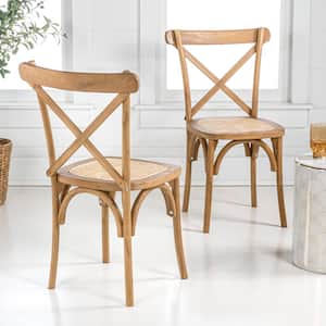 Cassis Classic Traditional X-Back Wood Rattan Dining Chair, Natural (Set of 2)