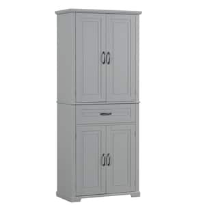 29.9 in. W x 15.7 in. D x 72.2 in. H Gray Linen Cabinet with Adjustable Shelf and Drawers