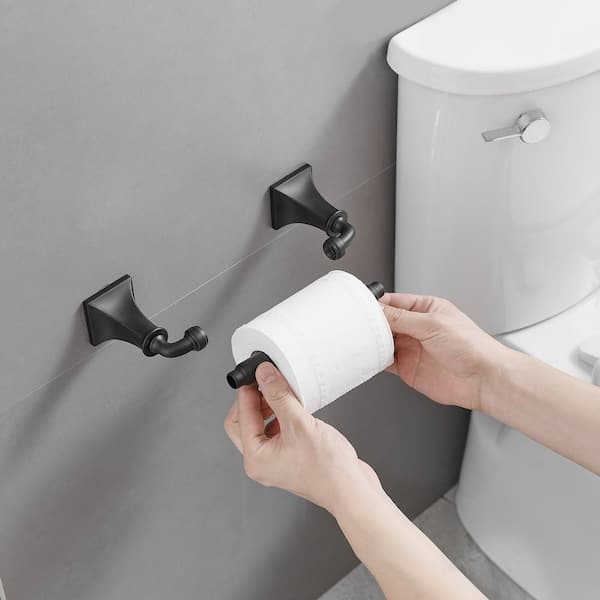Bathroom Hardware Set 4-Piece Bath Hardware Set with Towel Bar, Robe Hook, Toilet Paper Holder in Matte Black