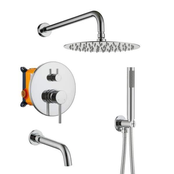 Dimakai 3-Spray Round Wall Mounted Fixed and Handheld Shower Head 1.8 GPM in Chrome