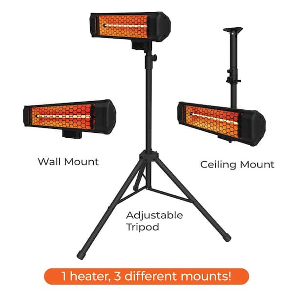 Tradesman 1500-Watt Electric Indoor/Outdoor Quartz Infrared Portable Space Heater w/Tripod Wall and Ceiling Mount, Black