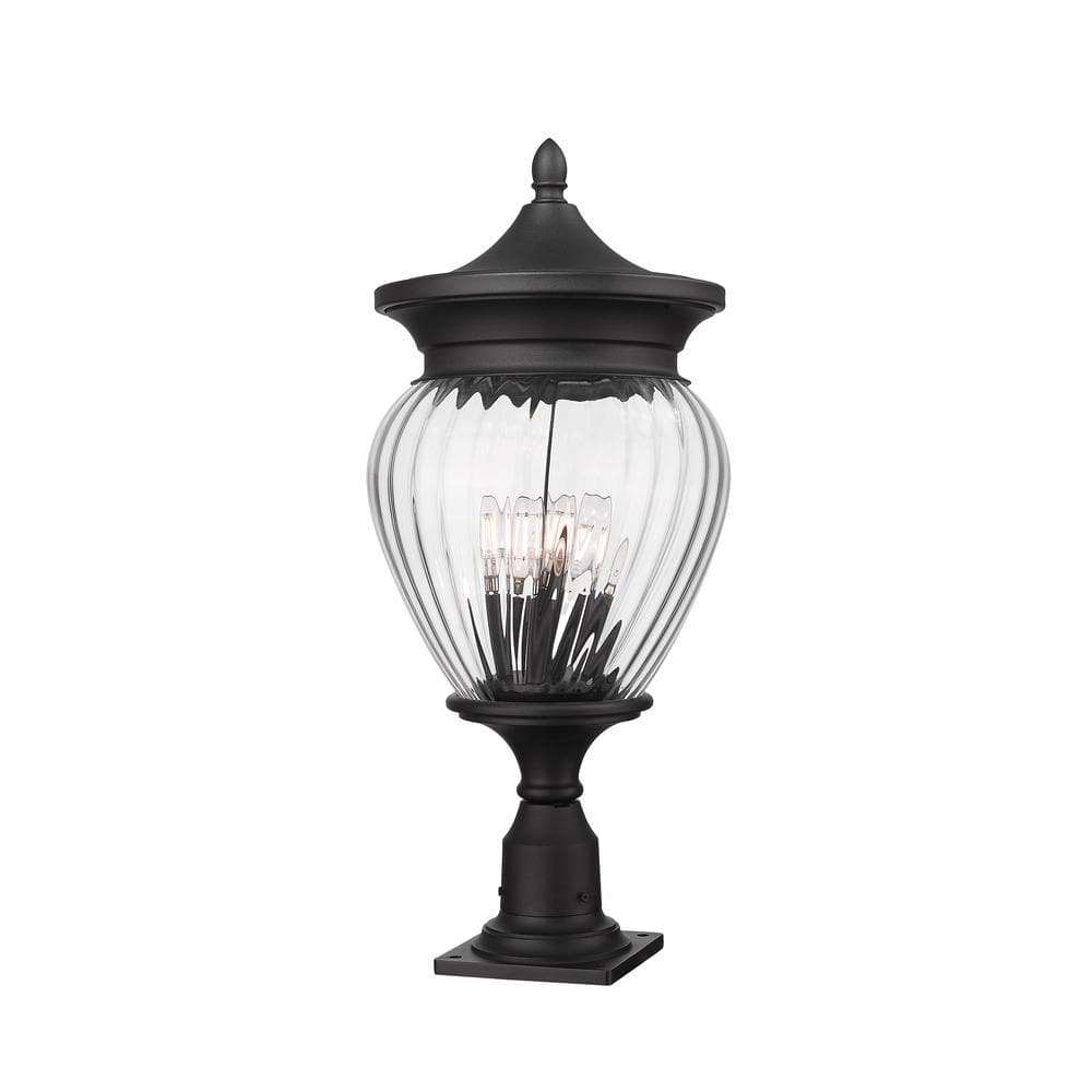 Davina Black Teardrop Outdoor Post Light with Clear Ribbed Glass