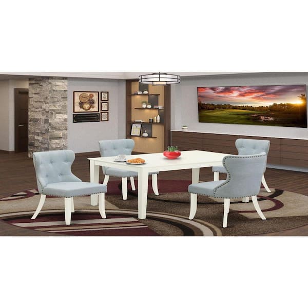 East West Furniture 5-Piece Linen White Finish Solid Wood Top - Dining Room Set Seats-4