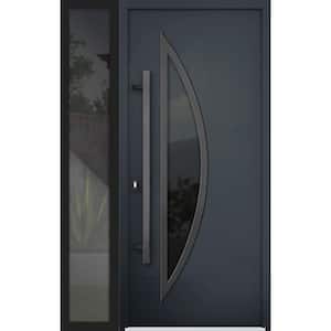 50 in. x 80 in. Right-hand/Inswing Tinted Glass Black Enamel Steel Prehung Front Door with Hardware