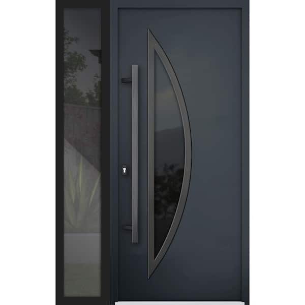 VDOMDOORS 50 in. x 80 in. Right-hand/Inswing Tinted Glass Black Enamel Steel Prehung Front Door with Hardware