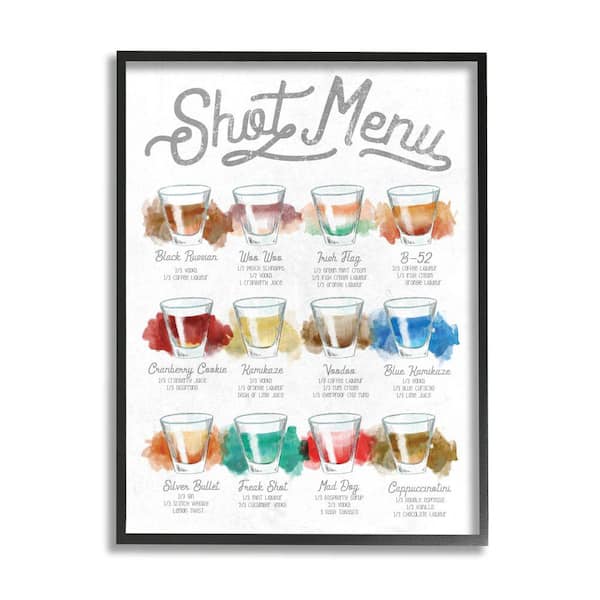 Stupell Industries "Cocktail Shot Menu Kitchen Drink Recipes" by Daphne Polselli Framed Drink Wall Art Print 16 in. x 20 in.