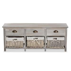 Mabyn Gray Bench with Drawers (16.5 in. H x 42.1 in. W x 11.4 in. D)