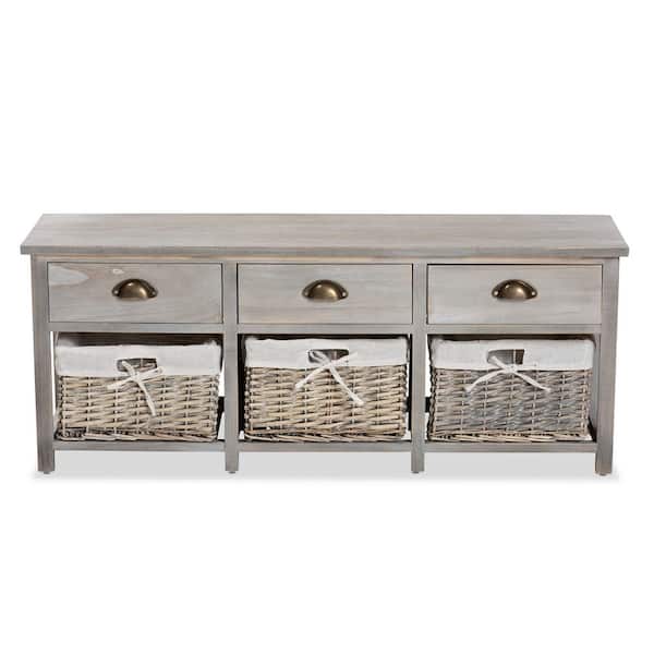 Baxton Studio Mabyn Gray Bench with Drawers (16.5 in. H x 42.1 in. W x 11.4 in. D)