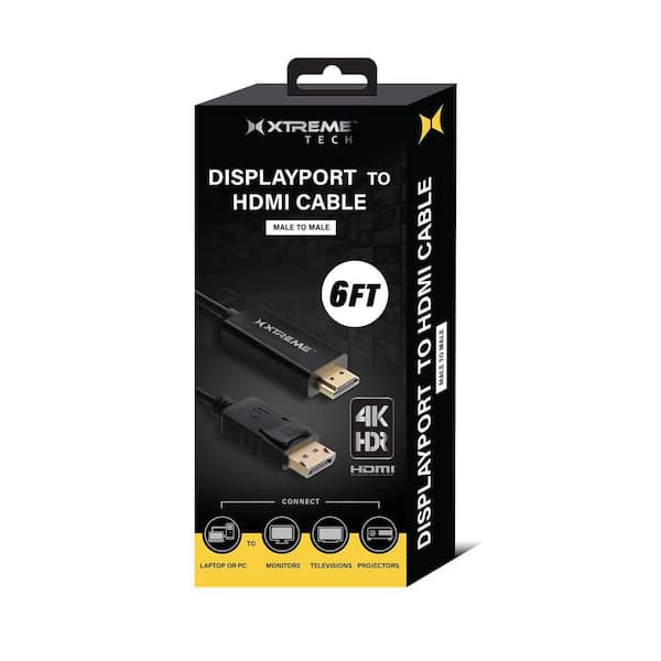 6ft DisplayPort to HDMI Cable 4K @ 60Hz HDR, Uni-Directional Male to Male Cord for Laptop, PC, Monitor, and TV