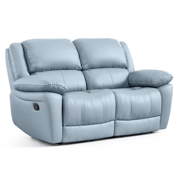 Loure 60 in. Powder Blue Solid Leather Match 2-Seater Loveseat with Pillow Top Arms and Adjustable Headrest