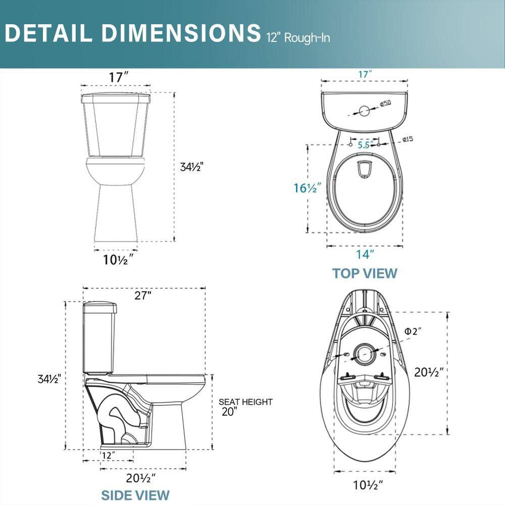 19" White Vitreous China Dual Flush Round Two-Piece Toilet