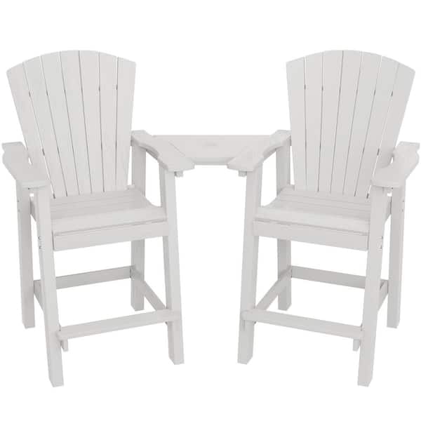 JEAREY Balcony Chair Plastic Tall Adirondack Chair Set of 2 Outdoor Adirondack Barstools with Connecting Tray in White