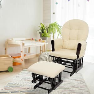 Espresso/Cream Glider and Ottoman Set Nursery Rocking Chair with Ottoman for Breastfeeding , Maternity, Reading, Napping