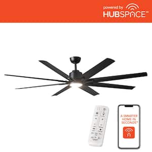 Kensgrove II 72 in. Smart Indoor/Outdoor Matte Black Ceiling Fan with Remote Included Powered by Hubspace
