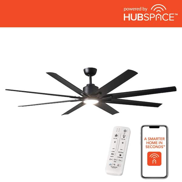Home Decorators Collection Kensgrove II 72 in. Smart Indoor/Outdoor Matte Black Ceiling Fan with Remote Included Powered by Hubspace