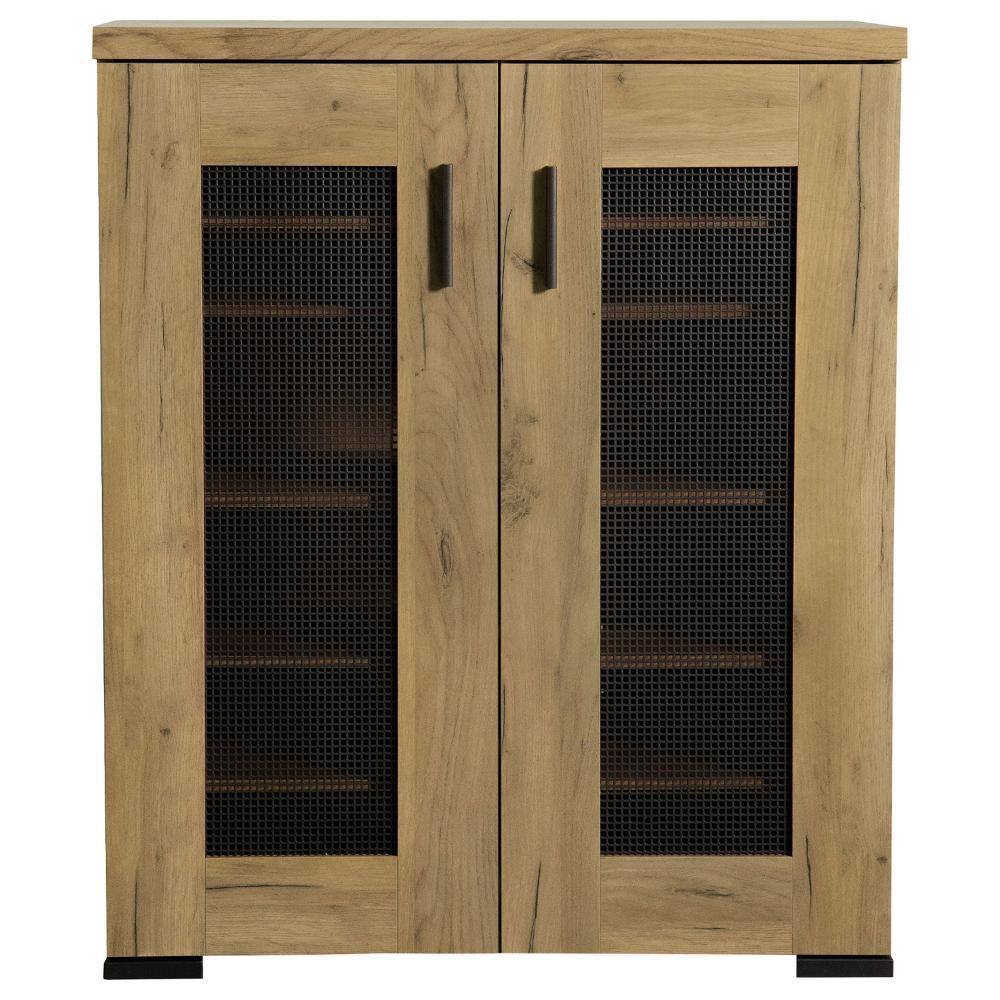 Golden Oak Brown Freestanding Accent Cabinet with Adjustable Shelving