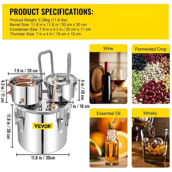 VEVOR 5 gal. Alcohol Still 3 Pots Stainless Steel Home Brewing Kit with Circulating Pump & Build-in Thermometer for DIY Whisky