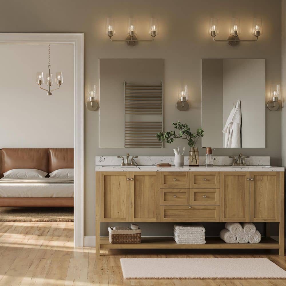 Celino 5 in. 1-Light Brushed Nickel Bathroom Wall Sconce Light with Clear Glass Shade price history on PriceWatchPro