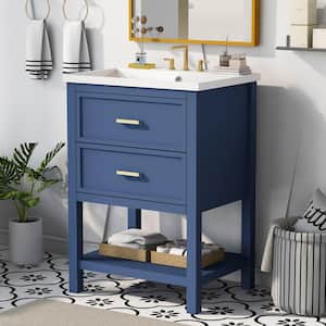 24 in. Modern Bathroom Vanity Storage Freestanding Cabinet with Tip-out Drawer and Single Top Sink, Blue