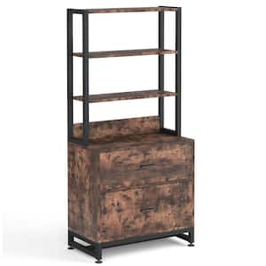 Calvin Rustic Brown Lateral Particle Board File Cabinet Printer Stand with 4 Shelves and 2 Drawers