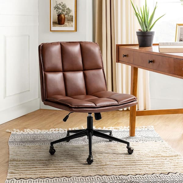 Modern Tan High Back Office Chair Ribbed PU Leather Swivel Tilt Conference Room Computer Desk Cushion Seat Boss