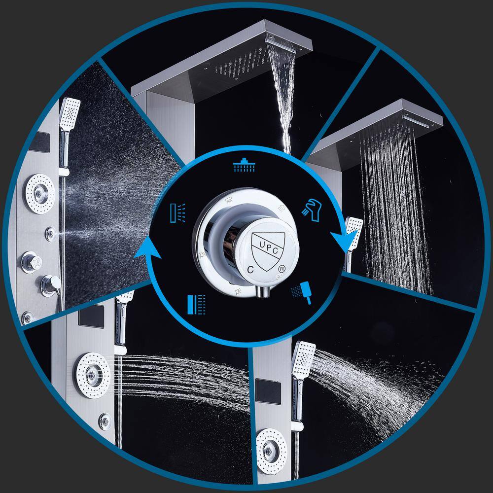 Brushed Nickel LED Rainfall Shower Panel with Body Jets
