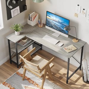 Bestier 55 in. Oak L-Shaped Desk with Adjustable Shelves D244X-OAK 