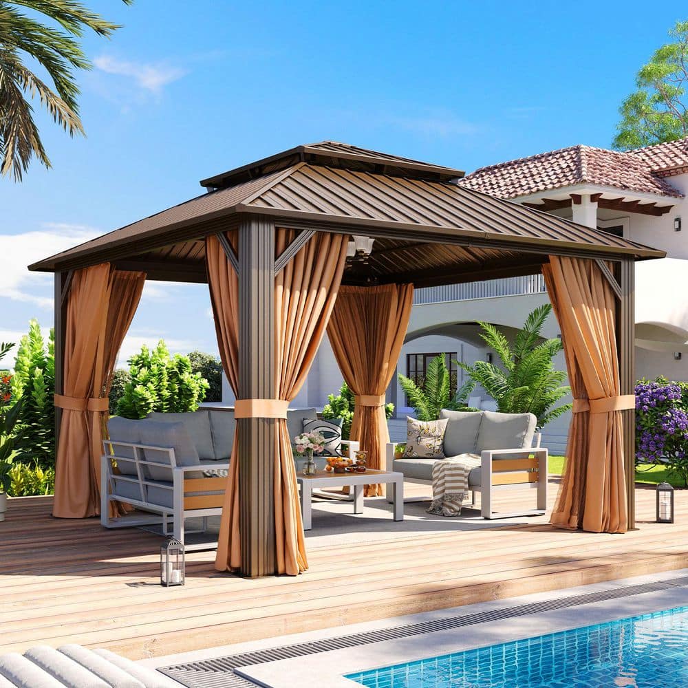 Sizzim 12 ft. x 12 ft. Brown Outdoor Dual-Layer Galvanized Steel