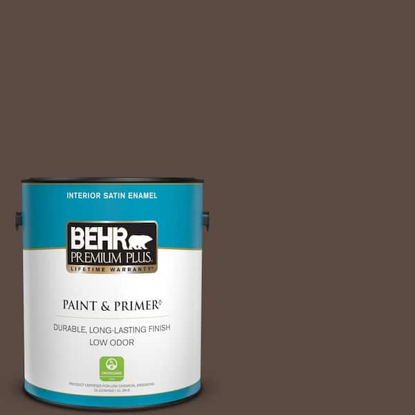 BEHR PREMIUM PLUS 1 gal. #PMD-91 Iced Espresso Satin Enamel Low Odor Interior Paint & Primer