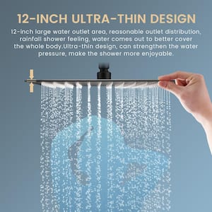 Single-Handle Rain 1-Spray Square 12 in. Shower System Shower Faucet Head with Handheld in Black (Valve Included)