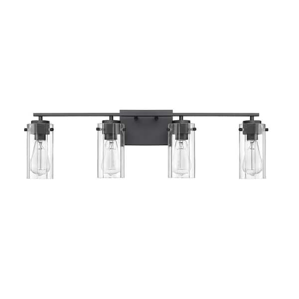 Millennium Lighting Serena 30.5 in. 4-Light Matte Black Vanity-Light with Clear Ribbed