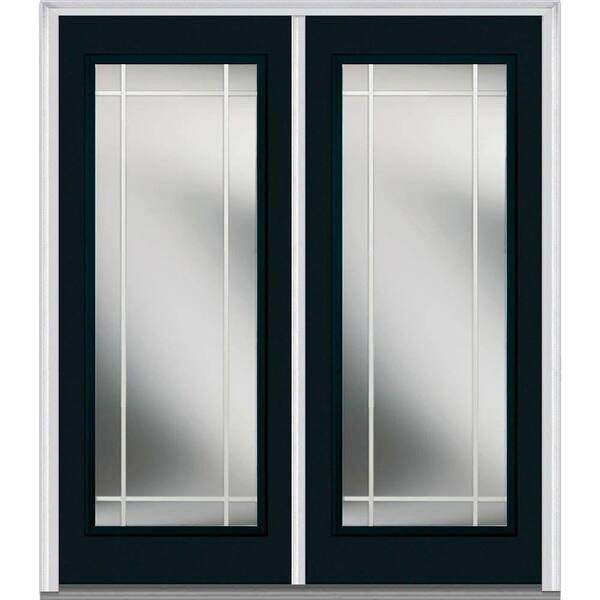 Milliken Millwork 60 in. x 80 in. Prairie Internal Muntins Right-Hand Full Lite Classic Primed Steel Prehung Front Door