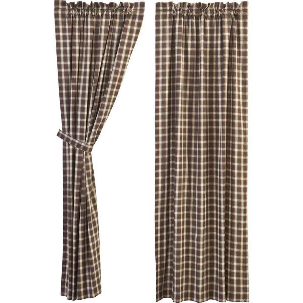 Rory 84'' Light-Filtering White Cotton Plaid Window Panels