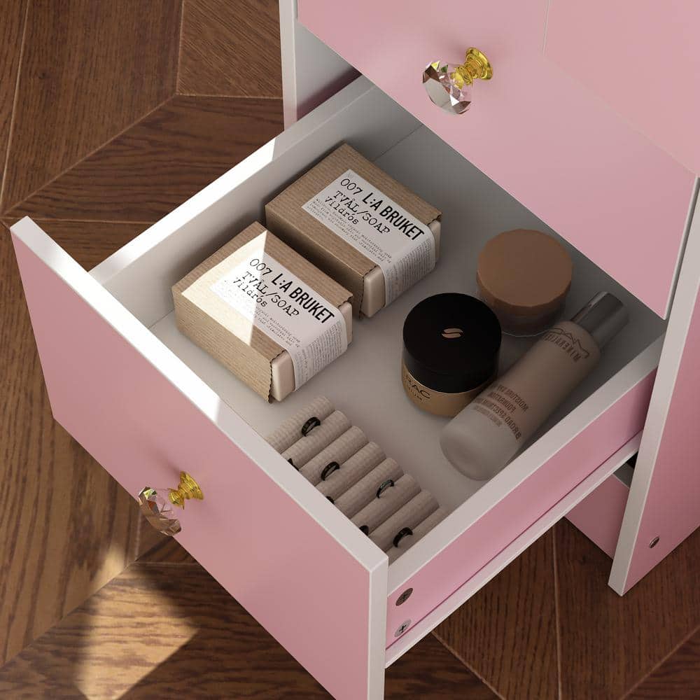 5-Drawers Pink Makeup Vanity Dressing Table Set with Stool, Mirror and Storage Shelves Girls Dressing Table - thumbnail 6