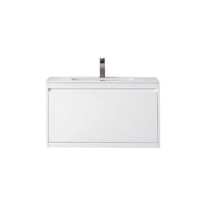 Milan 35.4 in. W x 18.1 in. D x 20.6 in. H Bathroom Vanity in Glossy White with Glossy White Composite Top