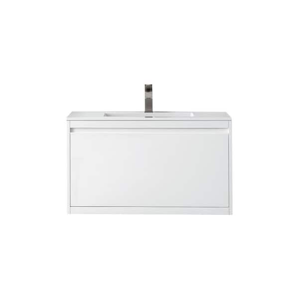 James Martin Vanities Milan 35.4 in. W x 18.1 in. D x 20.6 in. H Bathroom Vanity in Glossy White with Glossy White Composite Top
