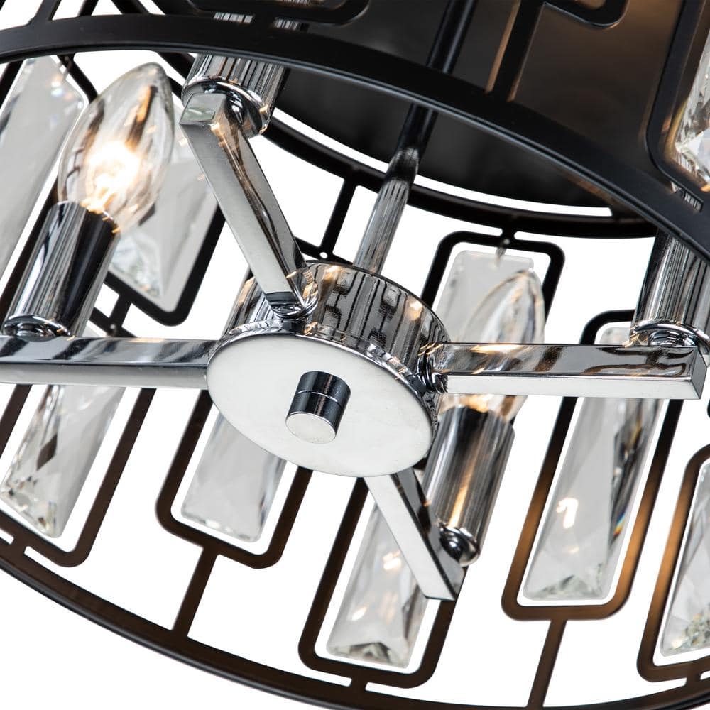 Matte Black Drum Flush Mount with Clear Crystals