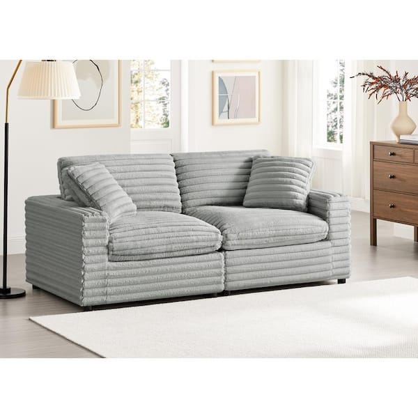 Julia 80 in. Square Arm Polyester Cord-like Fabric Rectangle Sofa in. Gray