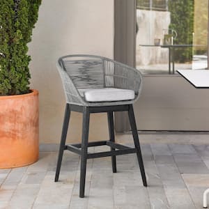 Tutti Frutti Counter Height Wood Outdoor Bar Stool with Gray Cushion