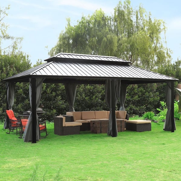 VEIKOUS 20 ft. W x 12ft. D Hardtop Gazebo Aluminum Double Roof Metal ...