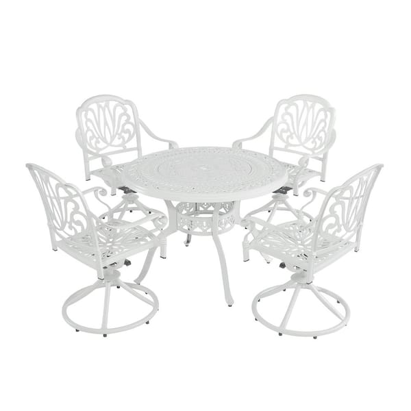 Mondawe 5-Piece White Cast Aluminum Round Outdoor Dining Set