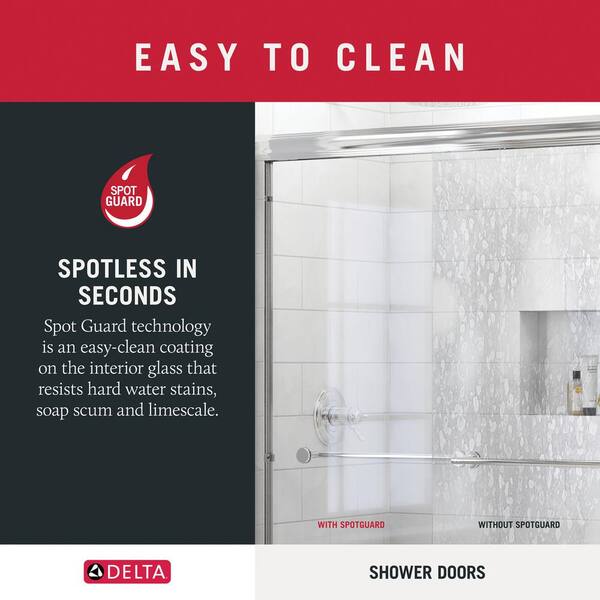 Traditional 60 in. x 58-3/8 in. Semi-Frameless Sliding Bathtub Door in Chrome with 1/4 in. (6mm) Clear Glass